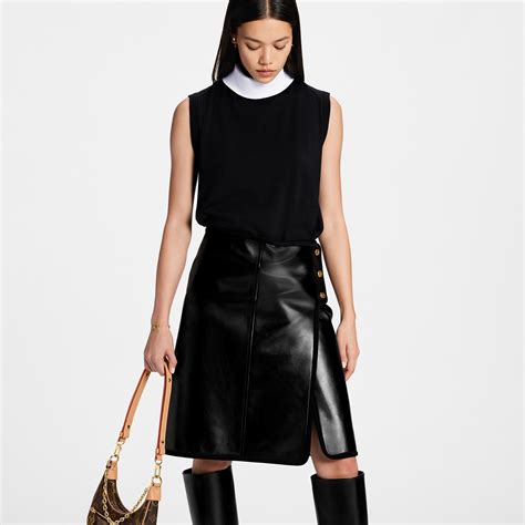 Leather Apron Tab Mini Wrap Skirt 